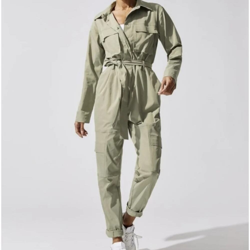 Carbon38 Cargo Utility Coverall Jumpsuit in Light Olive Green, Size Small